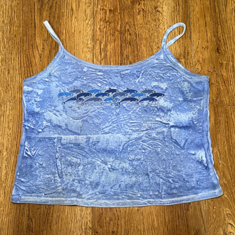 90s West Trend Dolphin Graphic Cami Tank Top Blue Ocean Print Made in USA Large
